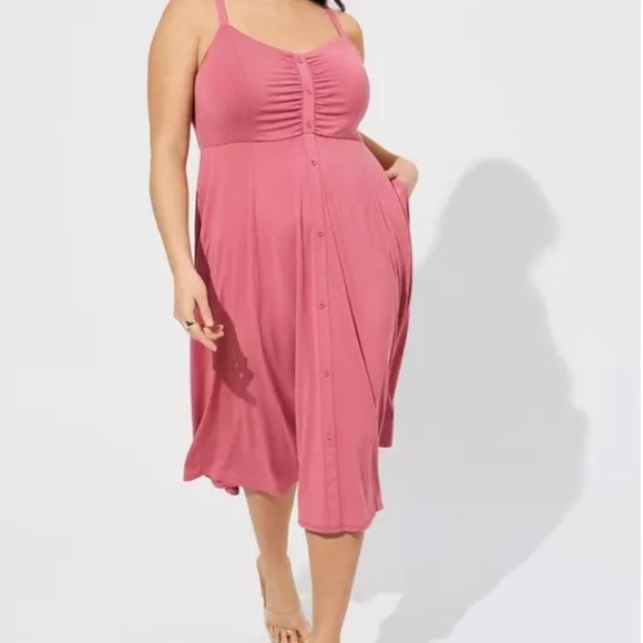 torrid Dresses & Skirts - Torrid Super Soft Knit Button Front Midi Dress Rose Pink 00 17648047